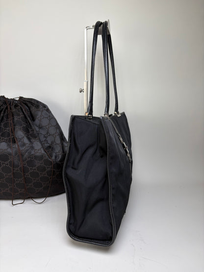 Vintage Gucci Nylon Tote Bag Black Silver
