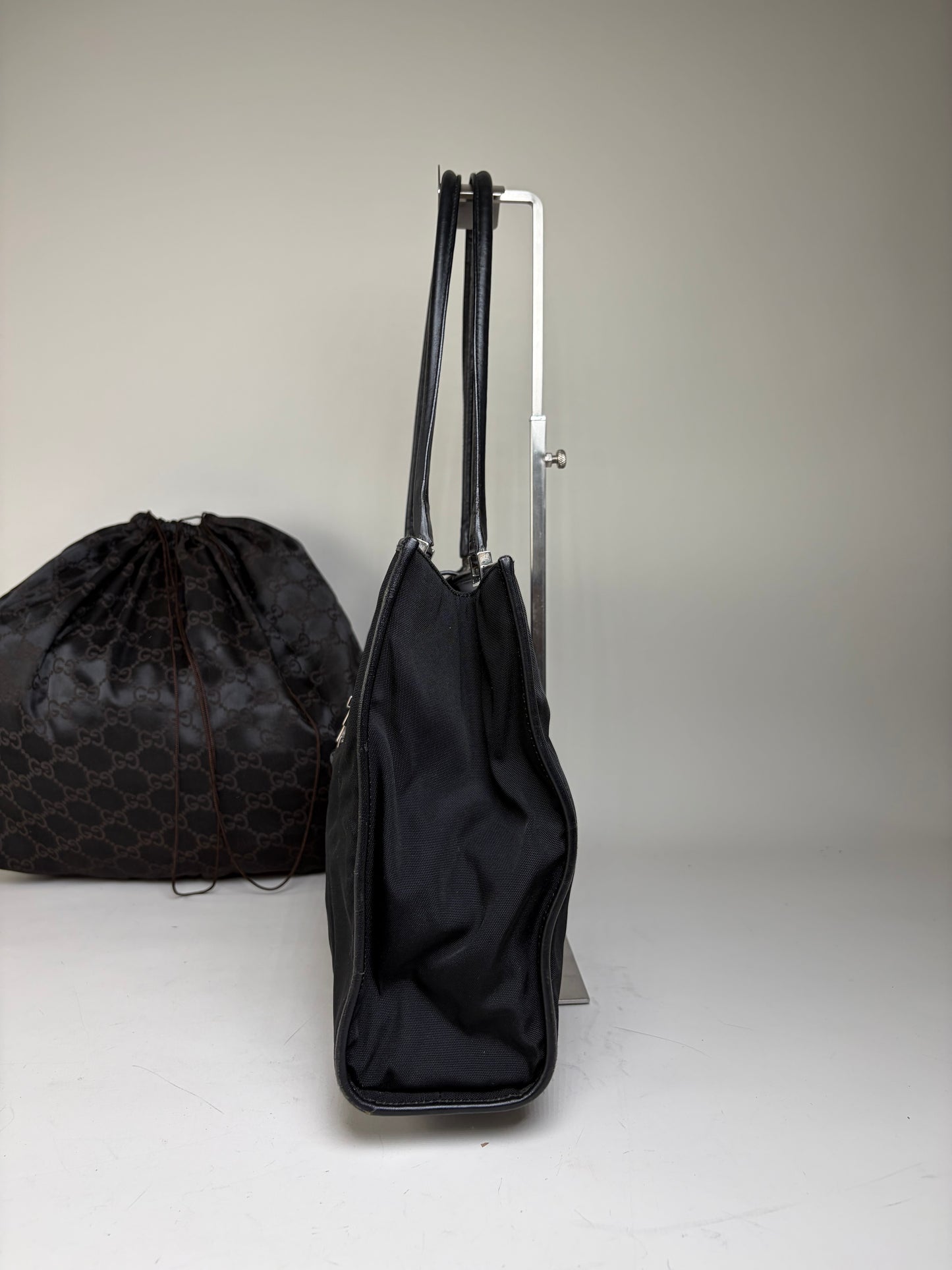 Vintage Gucci Nylon Tote Bag Black Silver