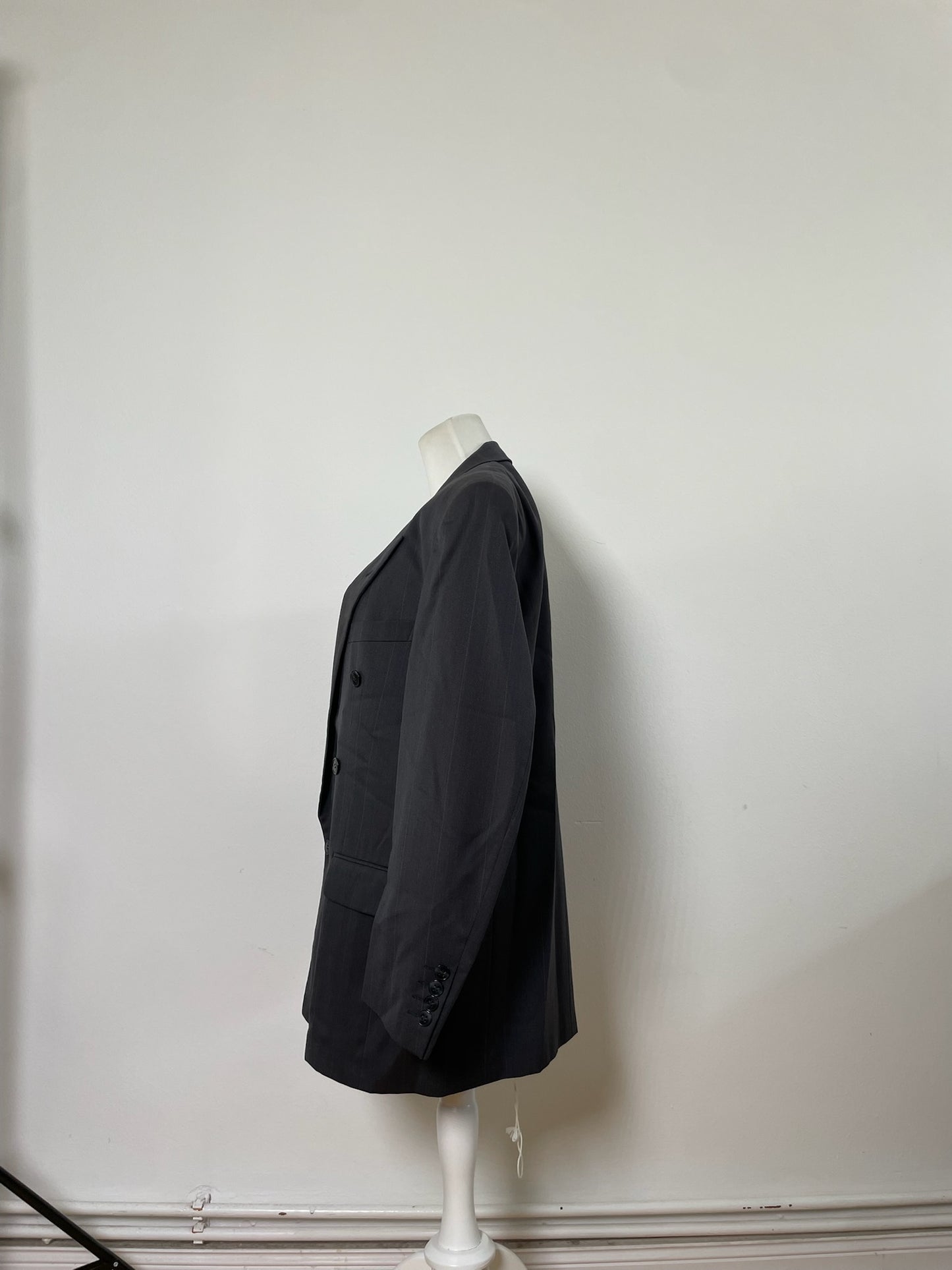 Vintage Dior Charcoal Wool Blend Blazer Striped XXL