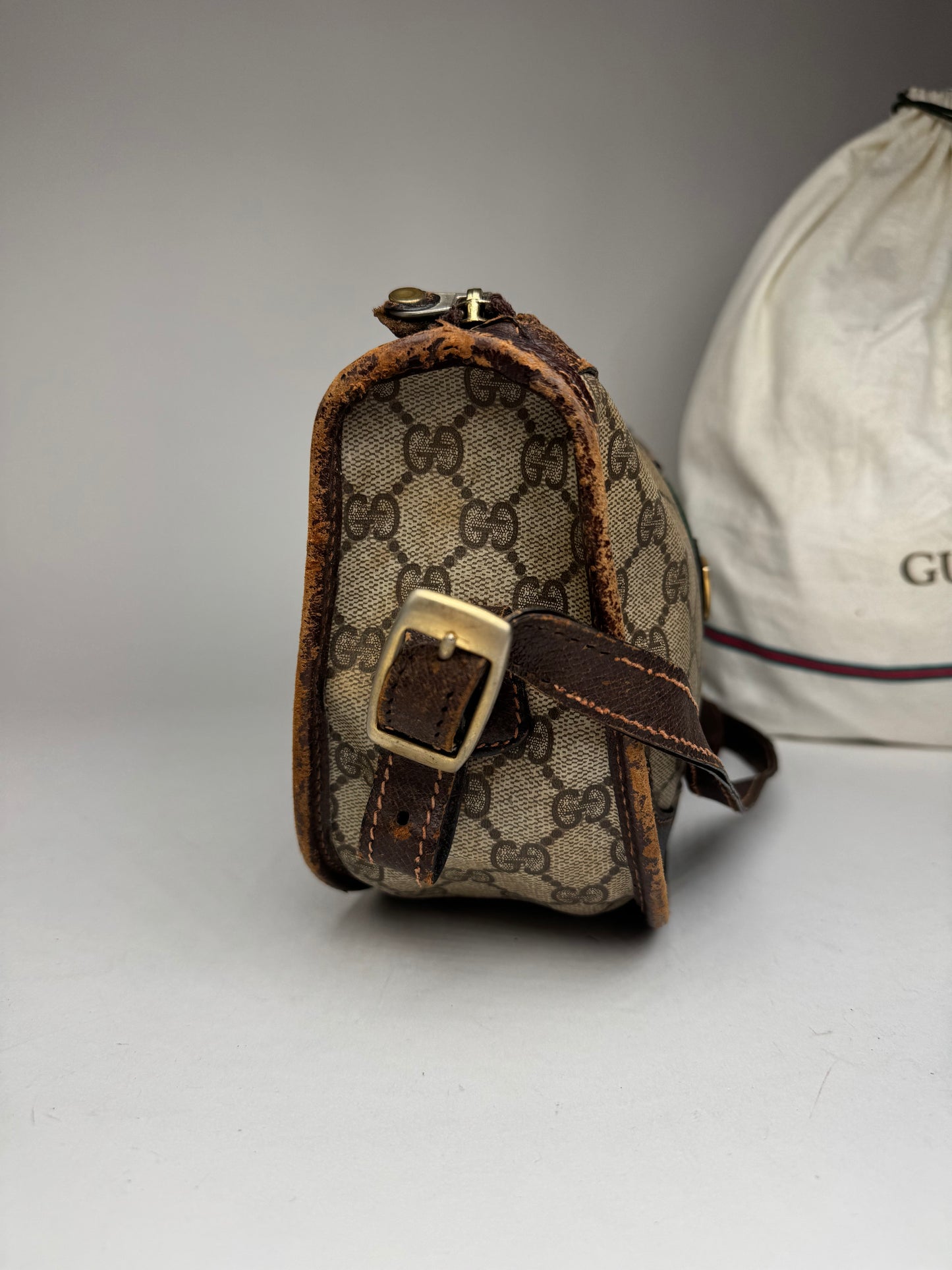 Vintage Gucci Monogram Shoulder bag grey Brown