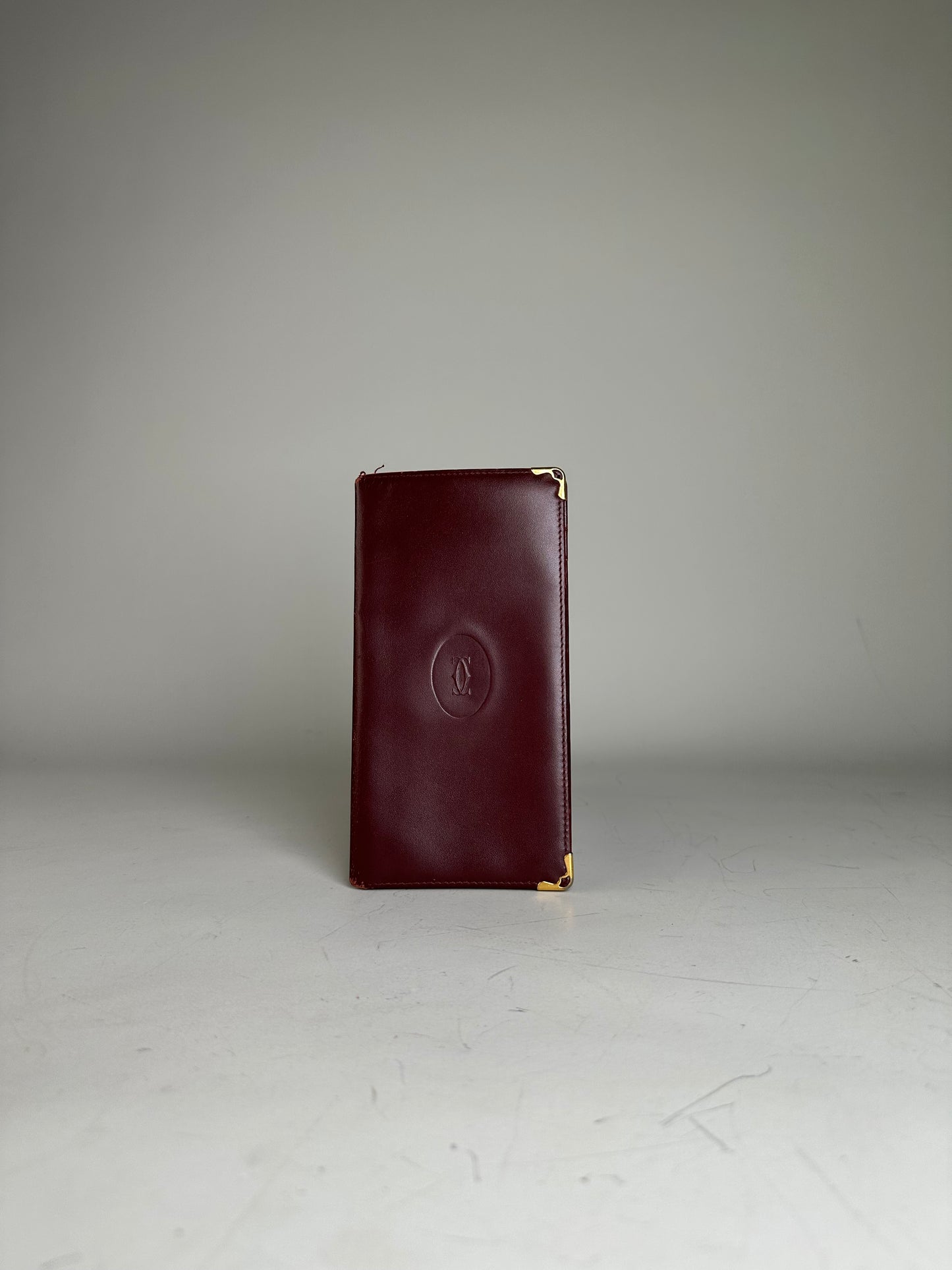 Vintage Cartier Leather Long Wallet Burgundy Gold