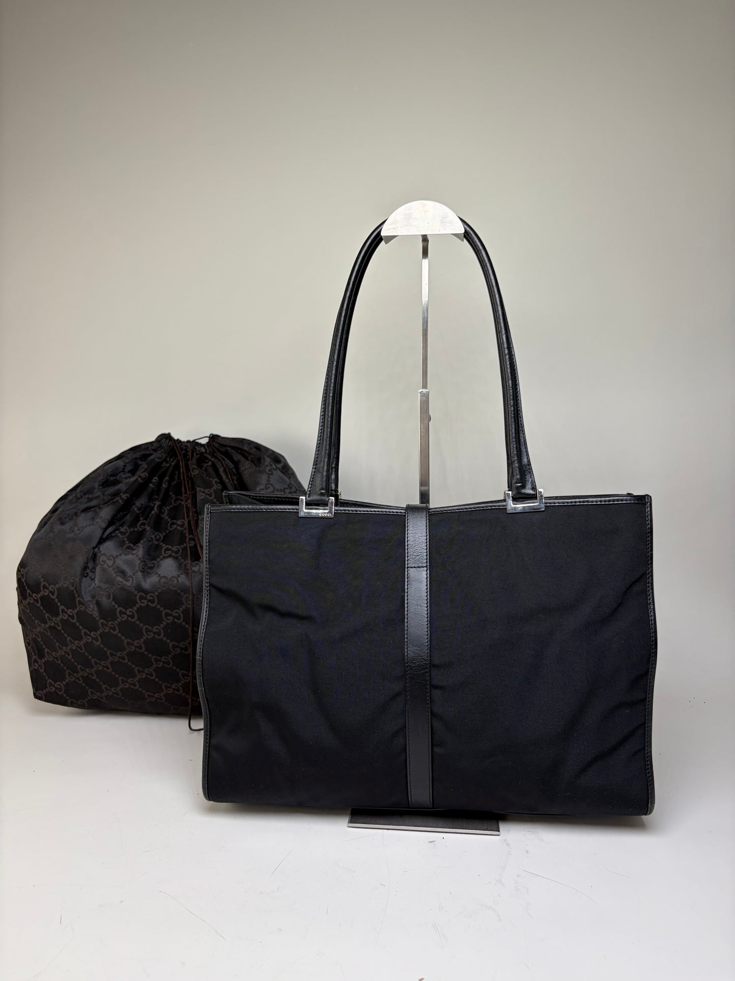 Vintage Gucci Nylon Tote Bag Black Silver