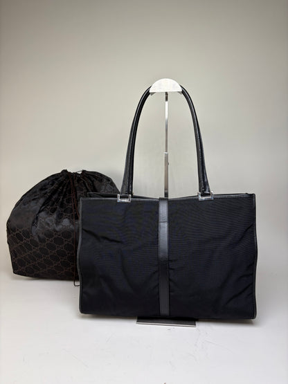 Vintage Gucci Nylon Tote Bag Black Silver