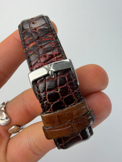 Vintage Emporio Armani Crocodile-Effect Leather Dress Watch Early 2000s Brown