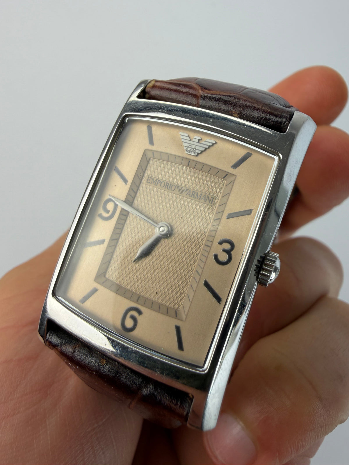 Vintage Emporio Armani Crocodile-Effect Leather Dress Watch Early 2000s Brown
