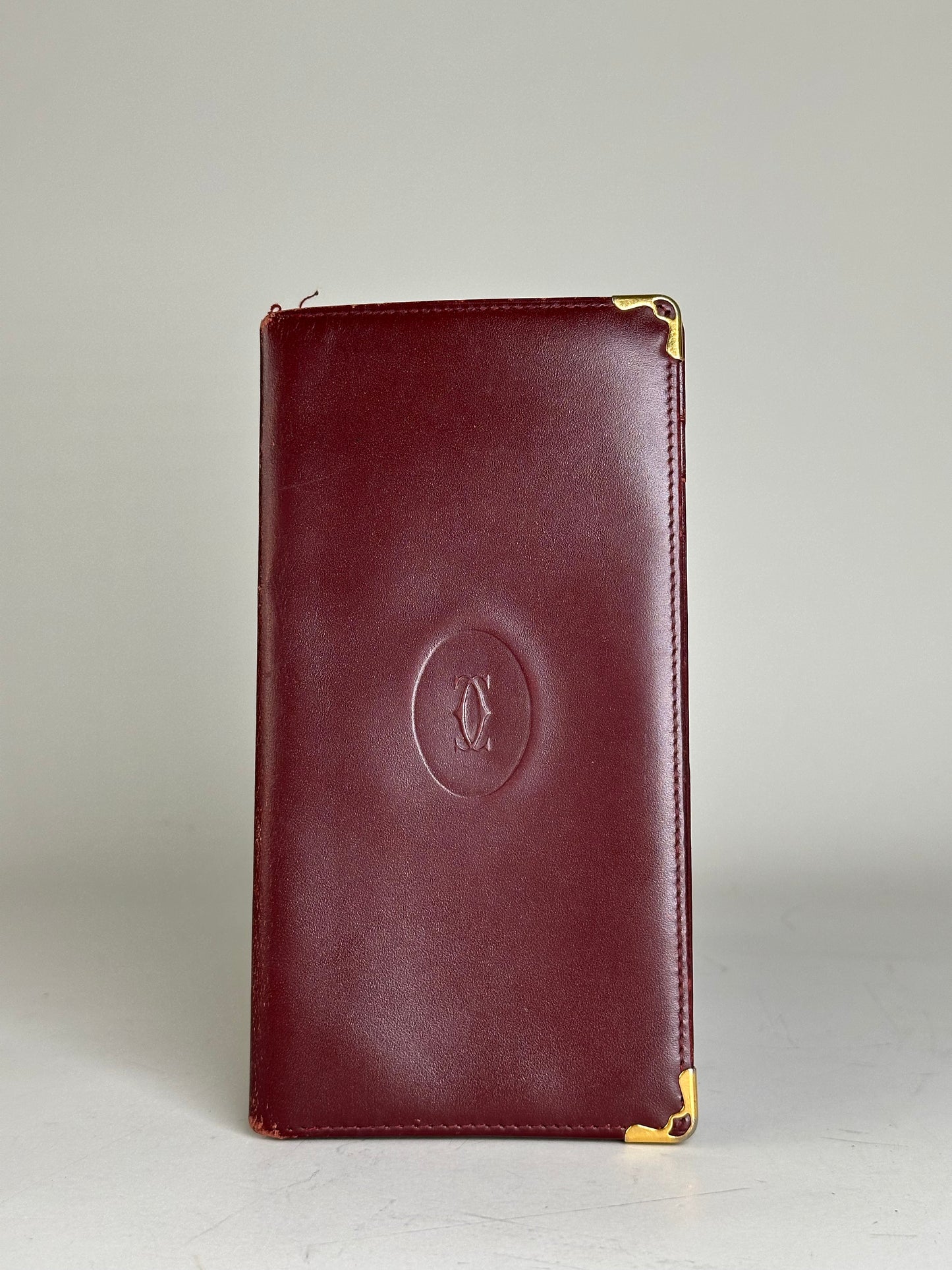 Vintage Cartier Leather Long Wallet Burgundy Gold