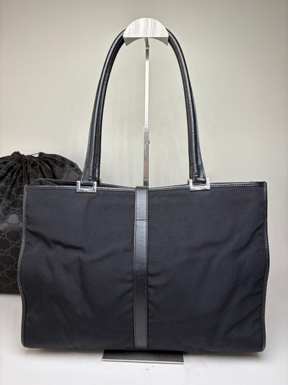 Vintage Gucci Nylon Tote Bag Black Silver