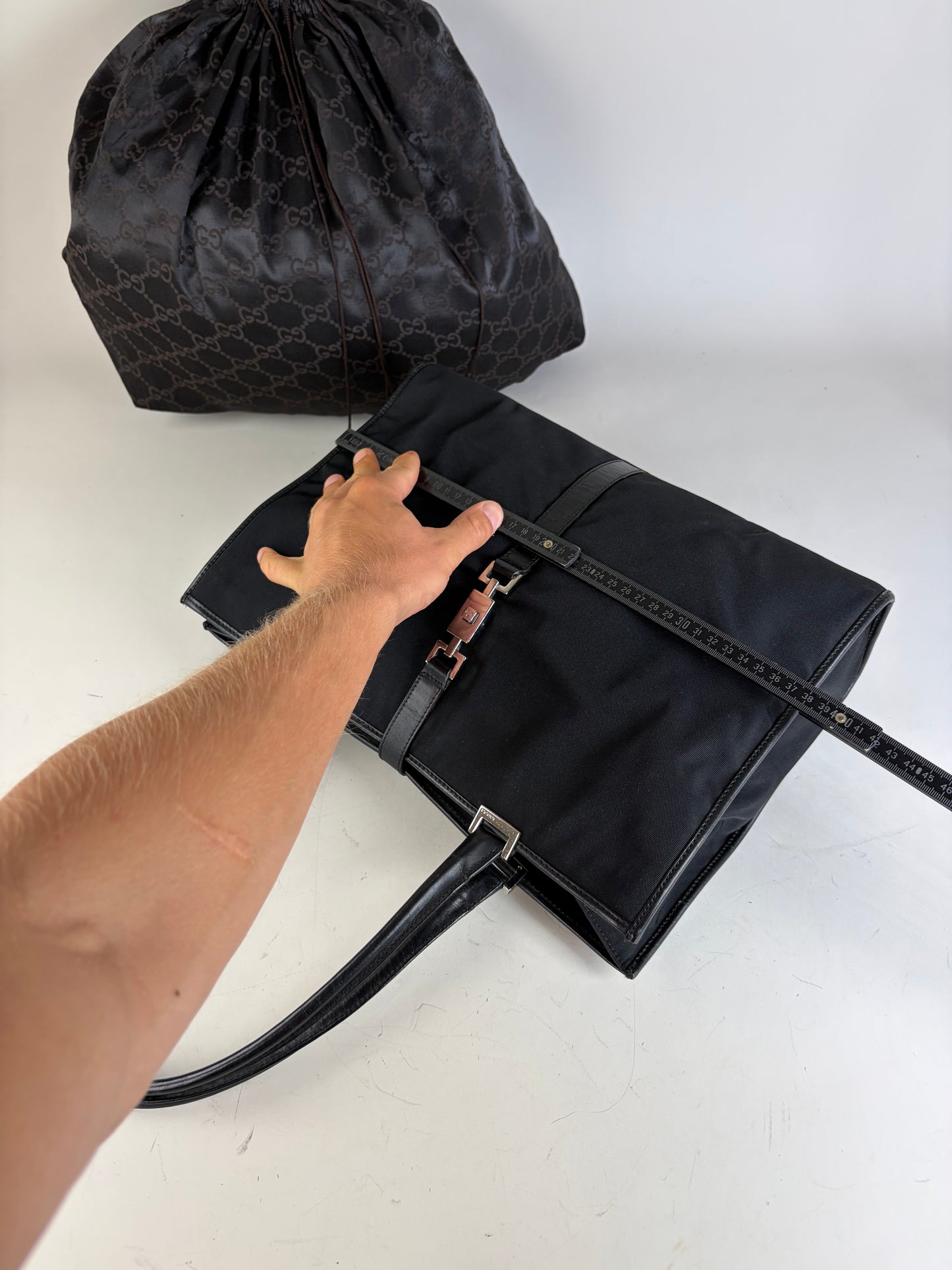 Vintage Gucci Nylon Tote Bag Black Silver