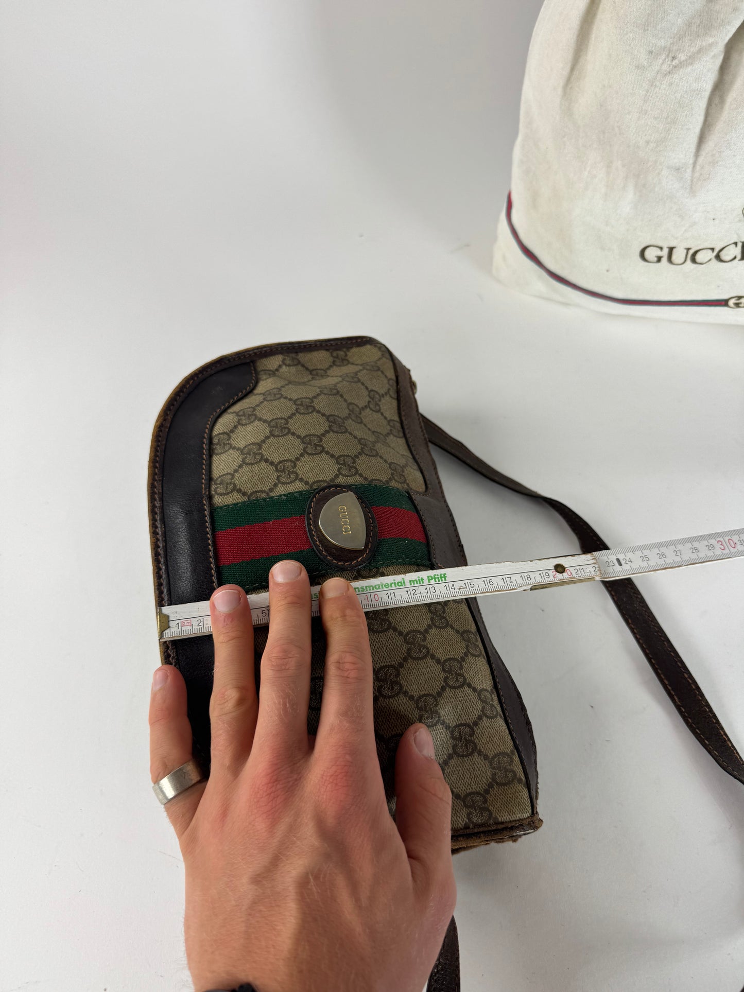 Vintage Gucci Monogram Shoulder bag grey Brown