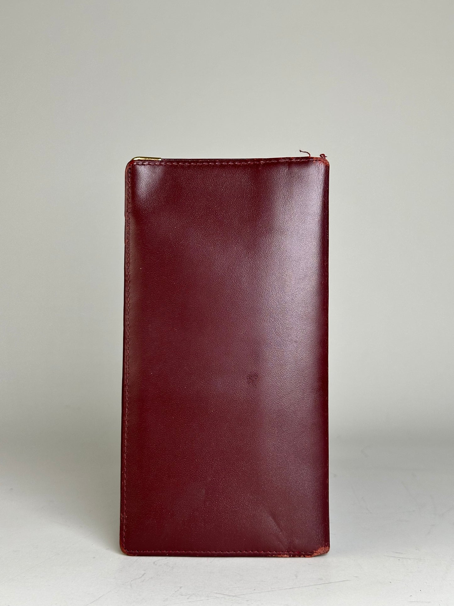 Vintage Cartier Leather Long Wallet Burgundy Gold