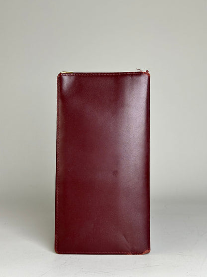 Vintage Cartier Leather Long Wallet Burgundy Gold