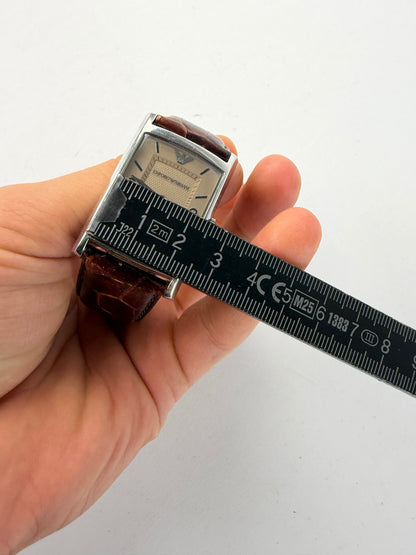 Vintage Emporio Armani Crocodile-Effect Leather Dress Watch Early 2000s Brown