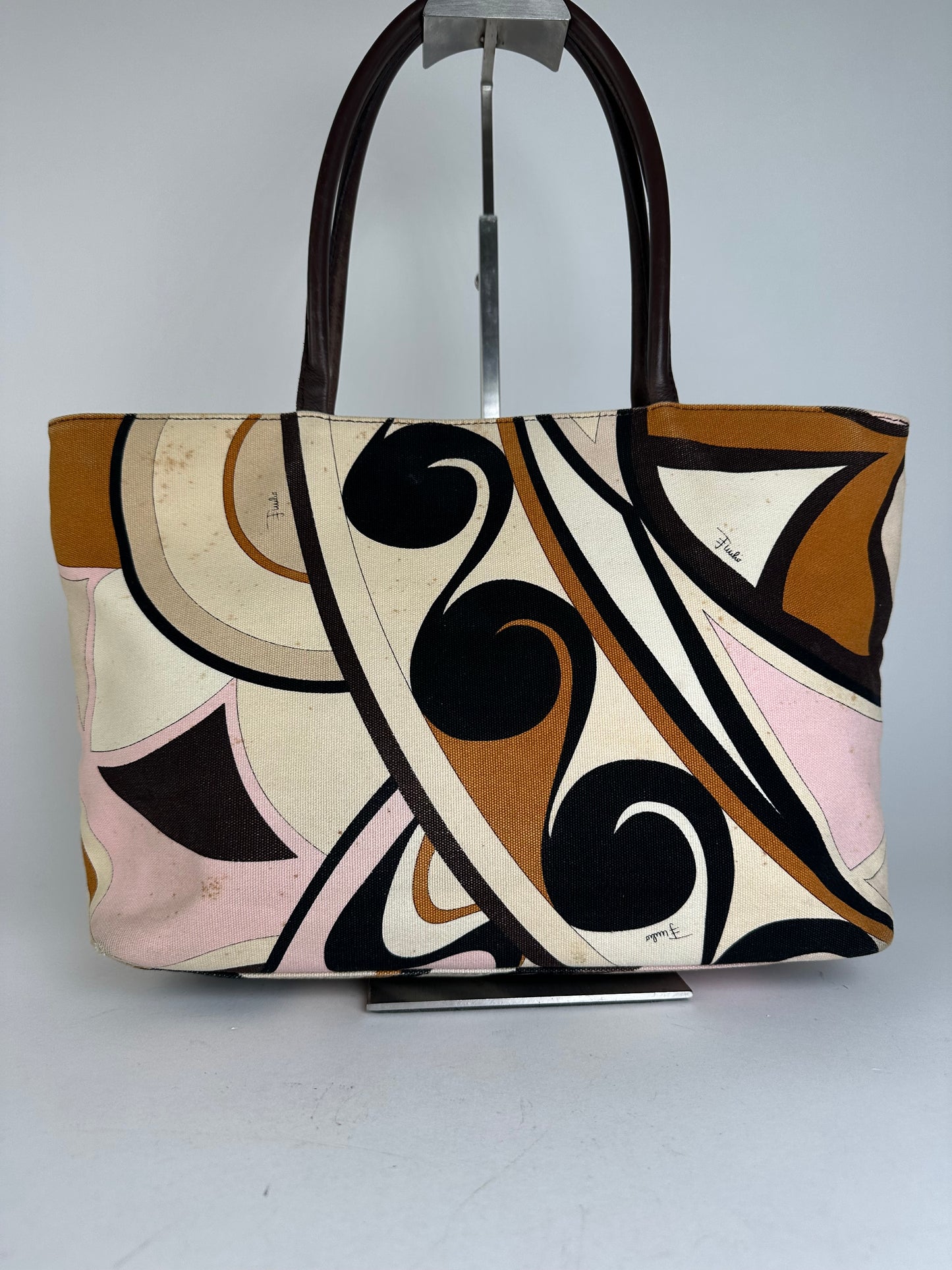 Vintage Emilio Pucci Tote Bag Canvas Cream Multicolor