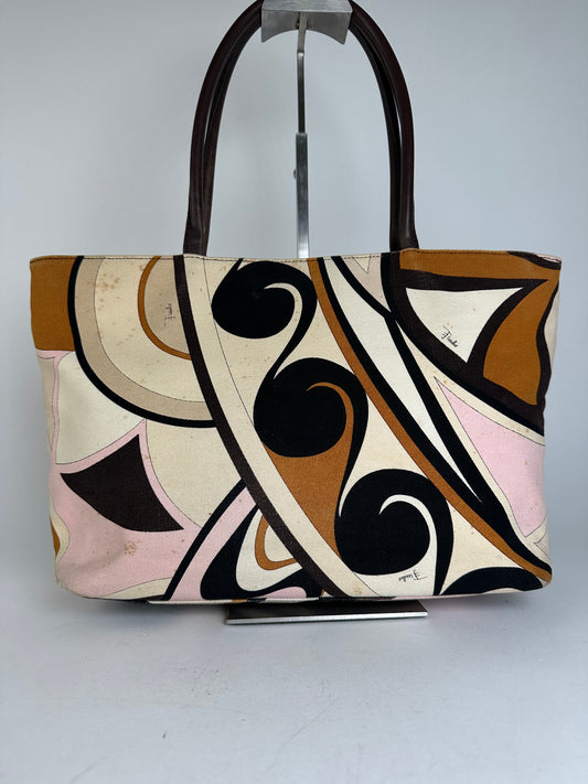 Vintage Emilio Pucci Tote Bag Canvas Cream Multicolor