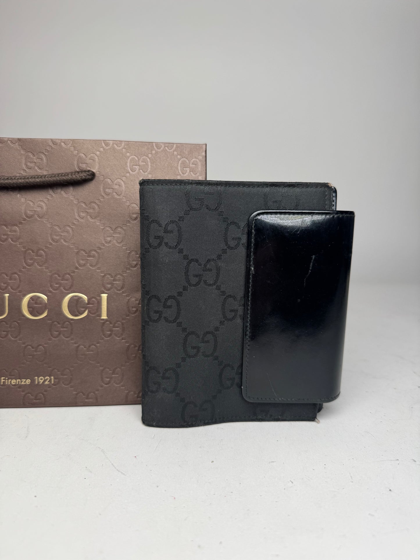 Vintage Gucci Monogram Card Holder Organizer Black