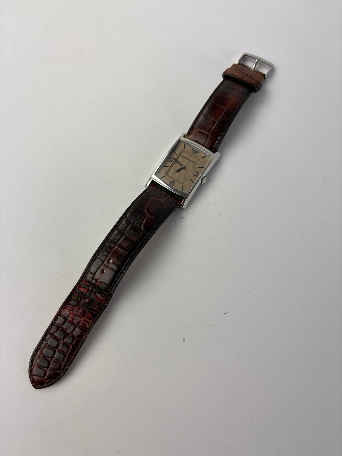 Vintage Emporio Armani Crocodile-Effect Leather Dress Watch Early 2000s Brown