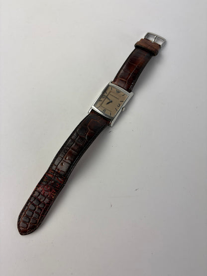 Vintage Emporio Armani Crocodile-Effect Leather Dress Watch Early 2000s Brown