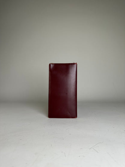 Vintage Cartier Leather Long Wallet Burgundy Gold