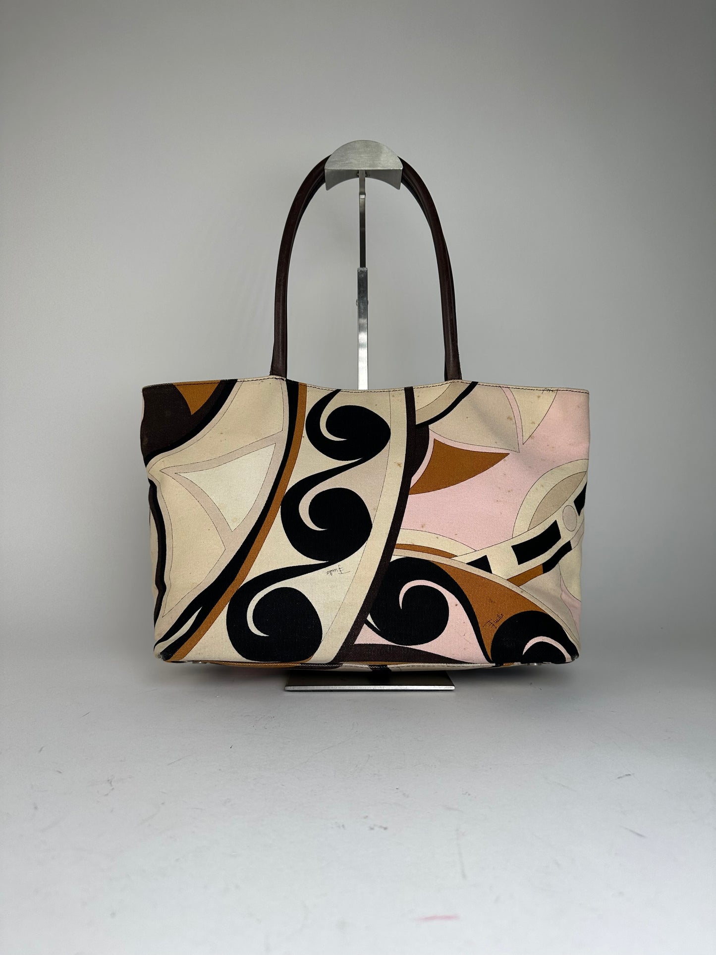 Vintage Emilio Pucci Tote Bag Canvas Cream Multicolor