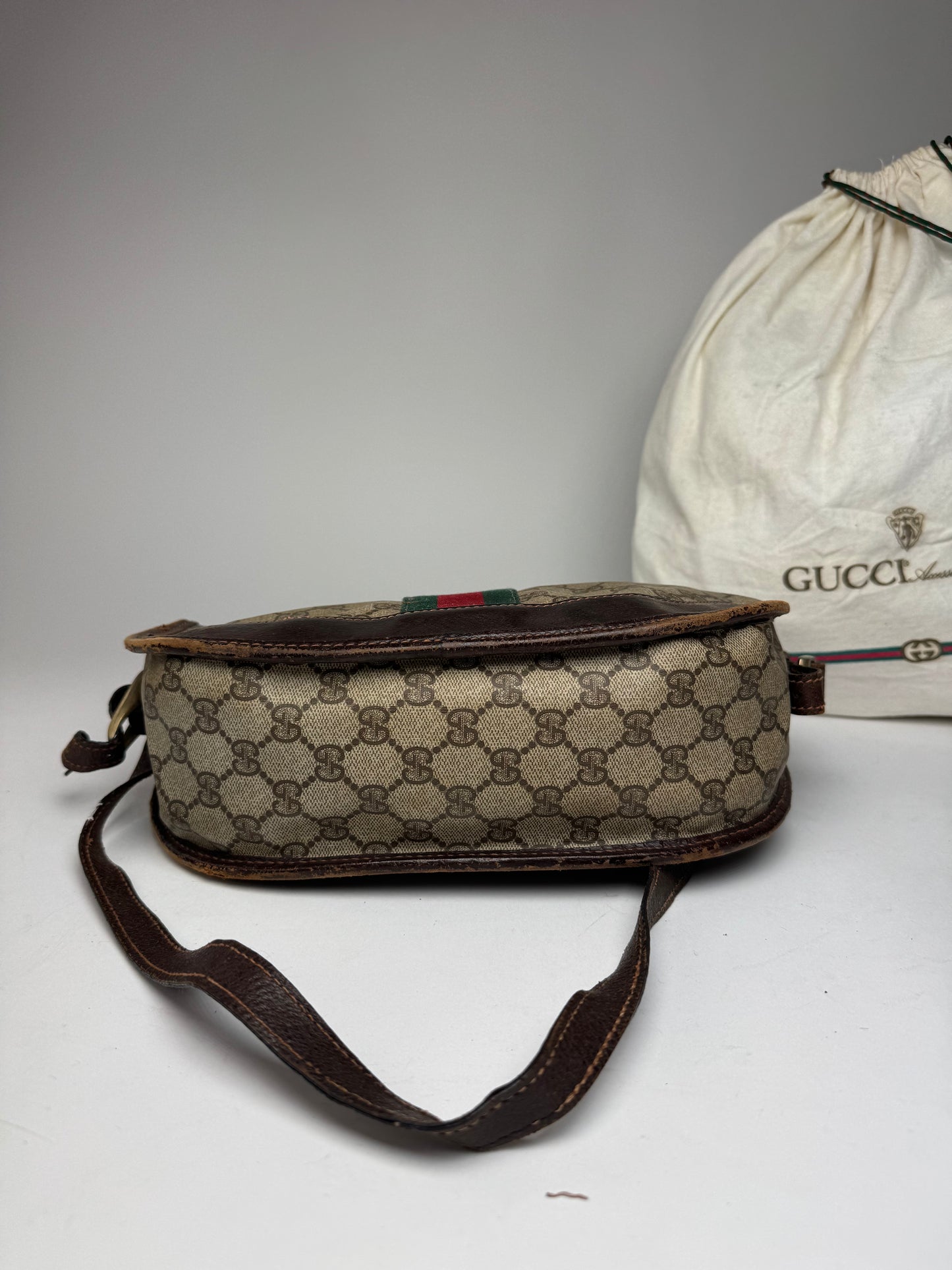 Vintage Gucci Monogram Shoulder bag grey Brown