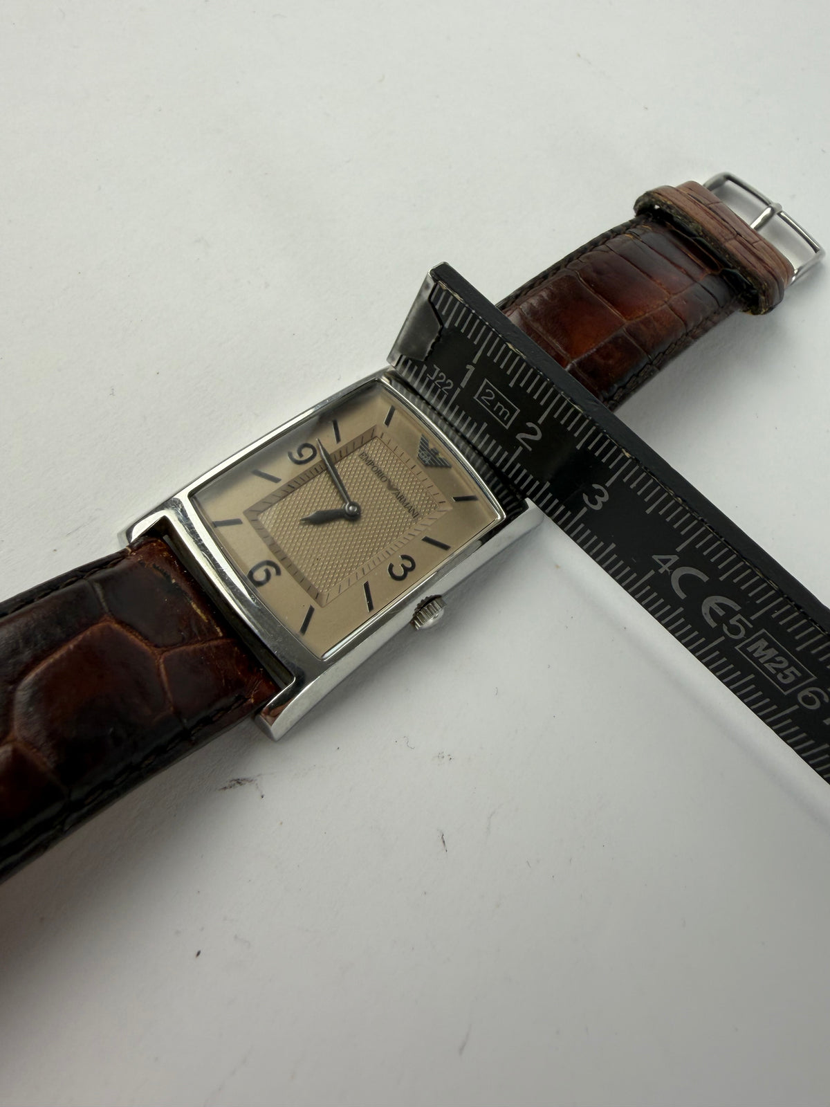 Vintage Emporio Armani Crocodile-Effect Leather Dress Watch Early 2000s Brown