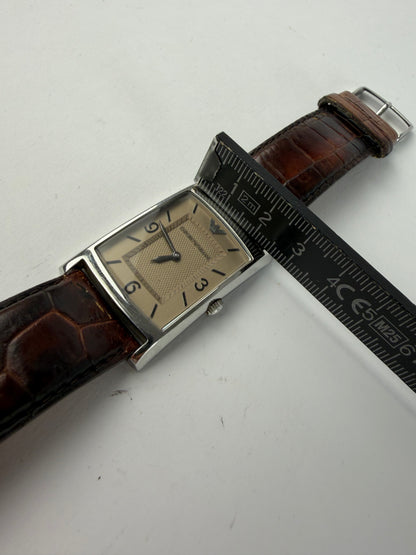 Vintage Emporio Armani Crocodile-Effect Leather Dress Watch Early 2000s Brown