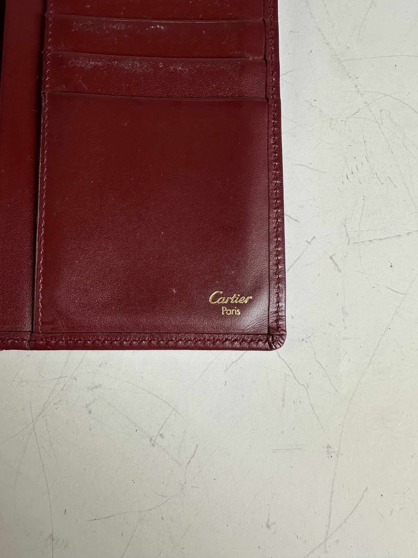 Vintage Cartier Leather Long Wallet Burgundy Gold