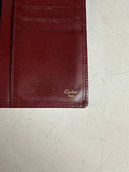 Vintage Cartier Leather Long Wallet Burgundy Gold