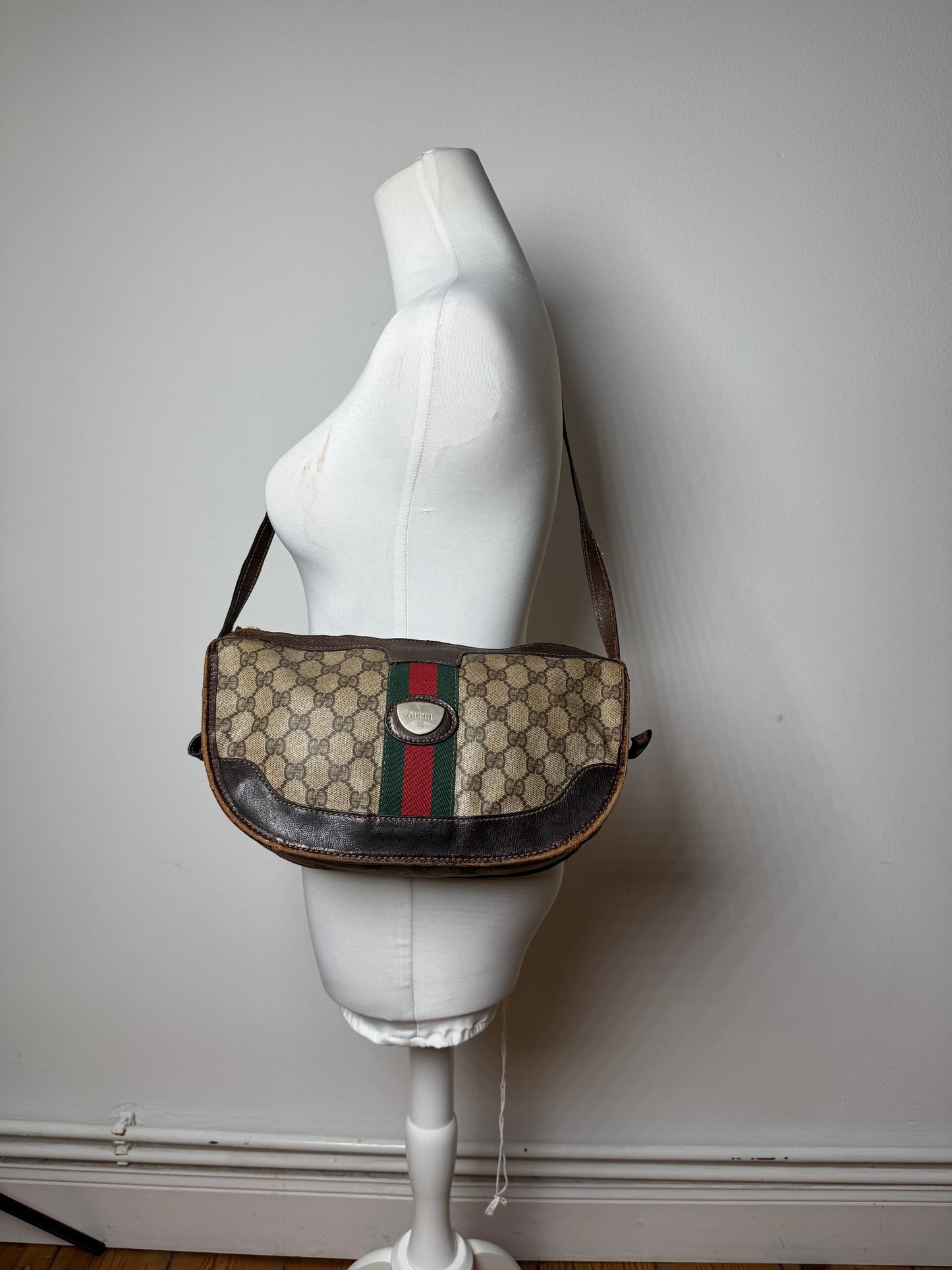 Vintage Gucci Monogram Shoulder bag grey Brown