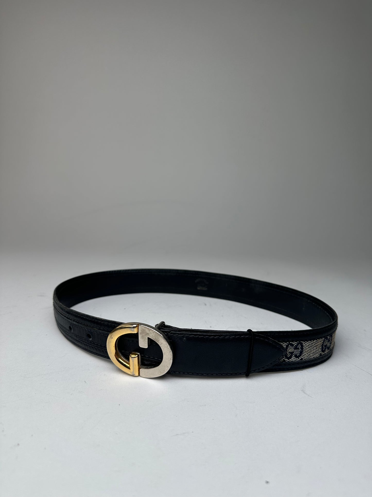Vintage Gucci Ophidia Monogram Leather Belt Grey Black
