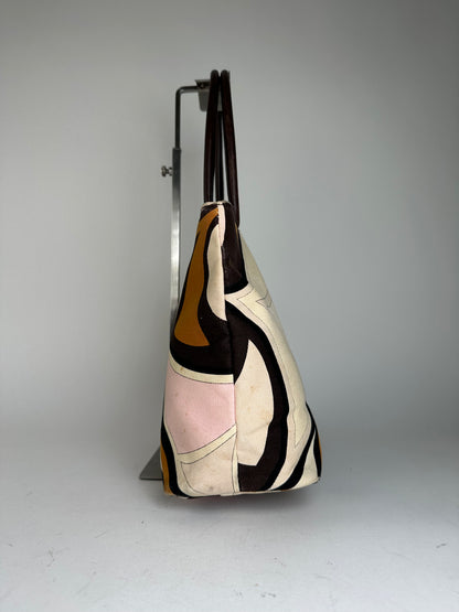 Vintage Emilio Pucci Tote Bag Canvas Cream Multicolor