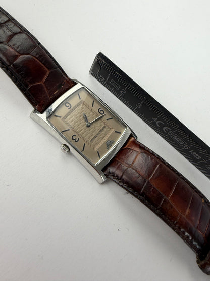 Vintage Emporio Armani Crocodile-Effect Leather Dress Watch Early 2000s Brown