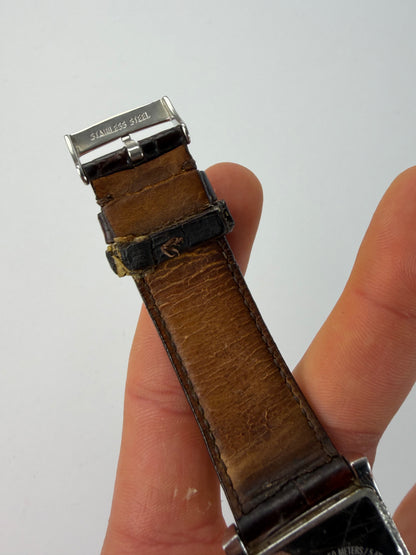 Vintage Emporio Armani Crocodile-Effect Leather Dress Watch Early 2000s Brown
