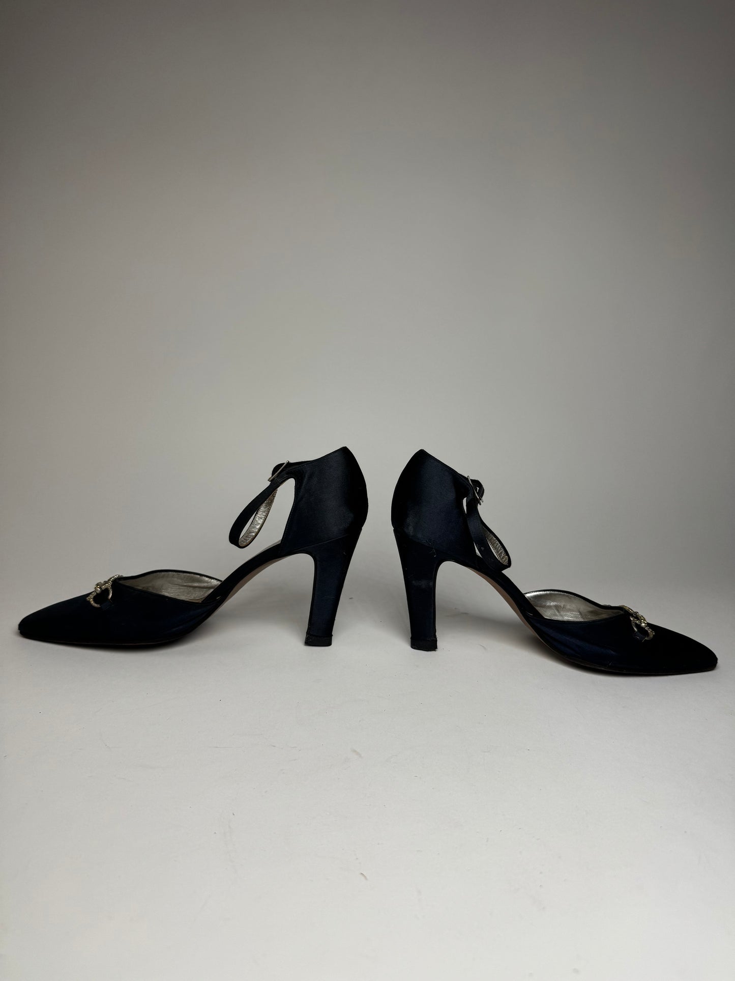 Vintage Gucci Horsebit Pumps Velvet Leather Navy Black