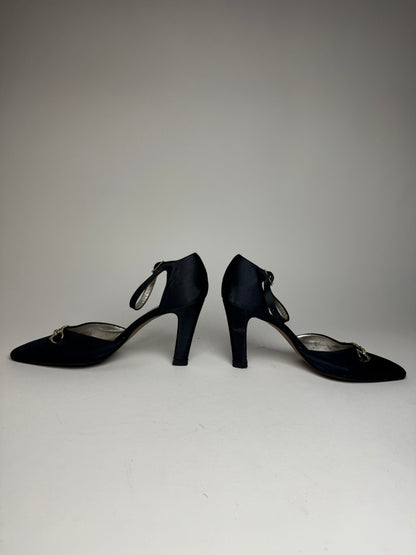Vintage Gucci Horsebit Pumps Velvet Leather Navy Black
