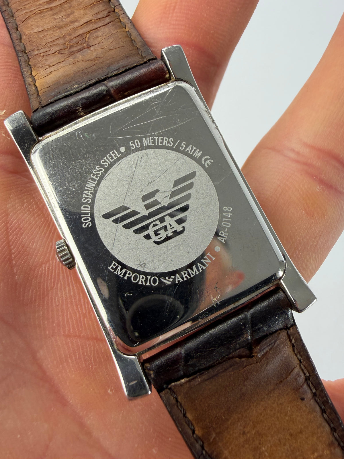 Vintage Emporio Armani Crocodile-Effect Leather Dress Watch Early 2000s Brown