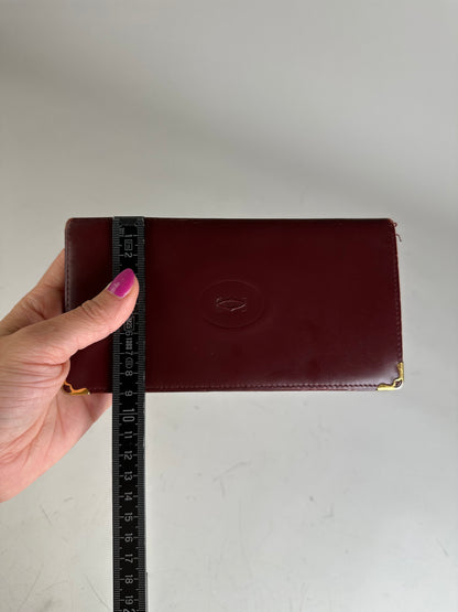 Vintage Cartier Leather Long Wallet Burgundy Gold