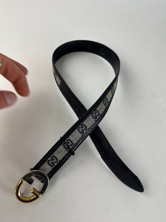 Vintage Gucci Ophidia Monogram Leather Belt Grey Black