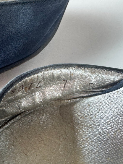 Vintage Gucci Horsebit Pumps Velvet Leather Navy Black