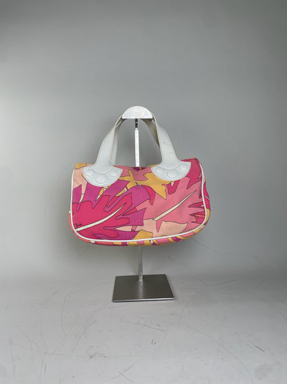 Vintage Emilio Pucci Canvas Tote Pink Orange Yellow Silver
