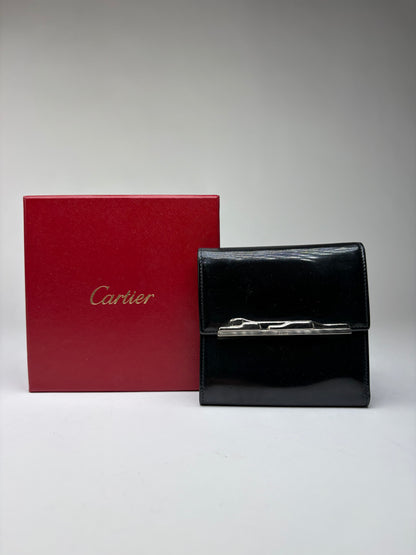 Vintage Cartier Patent Leather Bifold Wallet Late 1990s Black