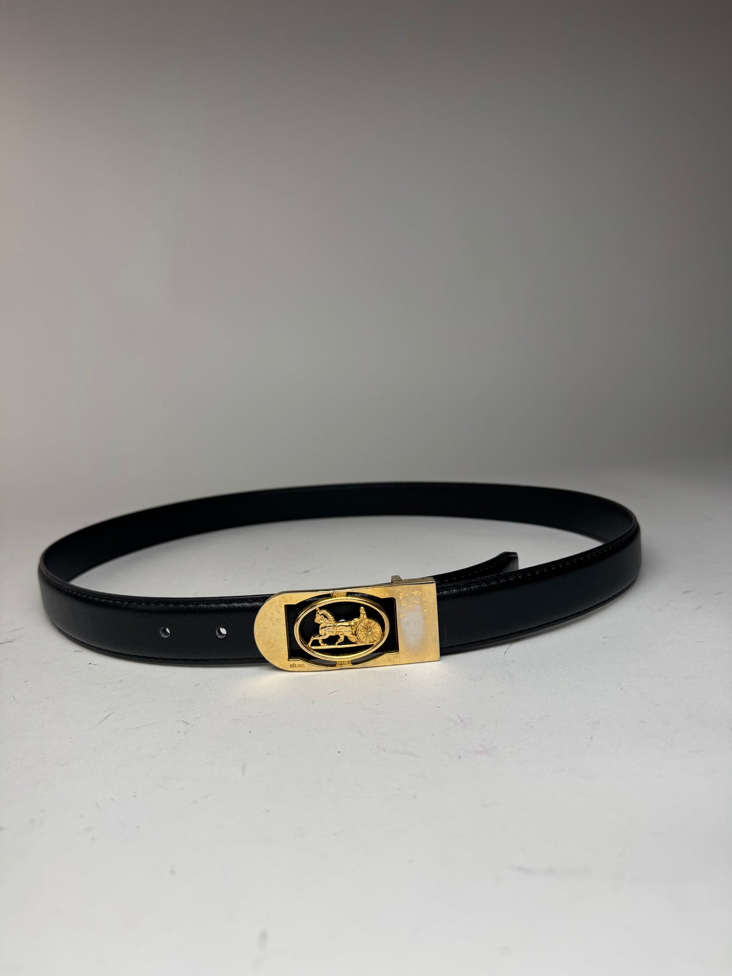 Vintage Celine Paris Leather Belt Black