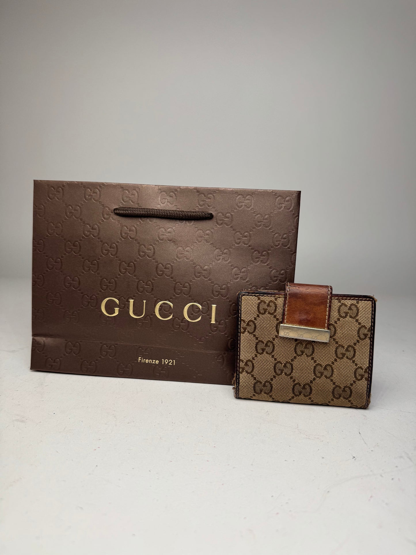 Vintage Gucci Monogram Wallet Brown Gold