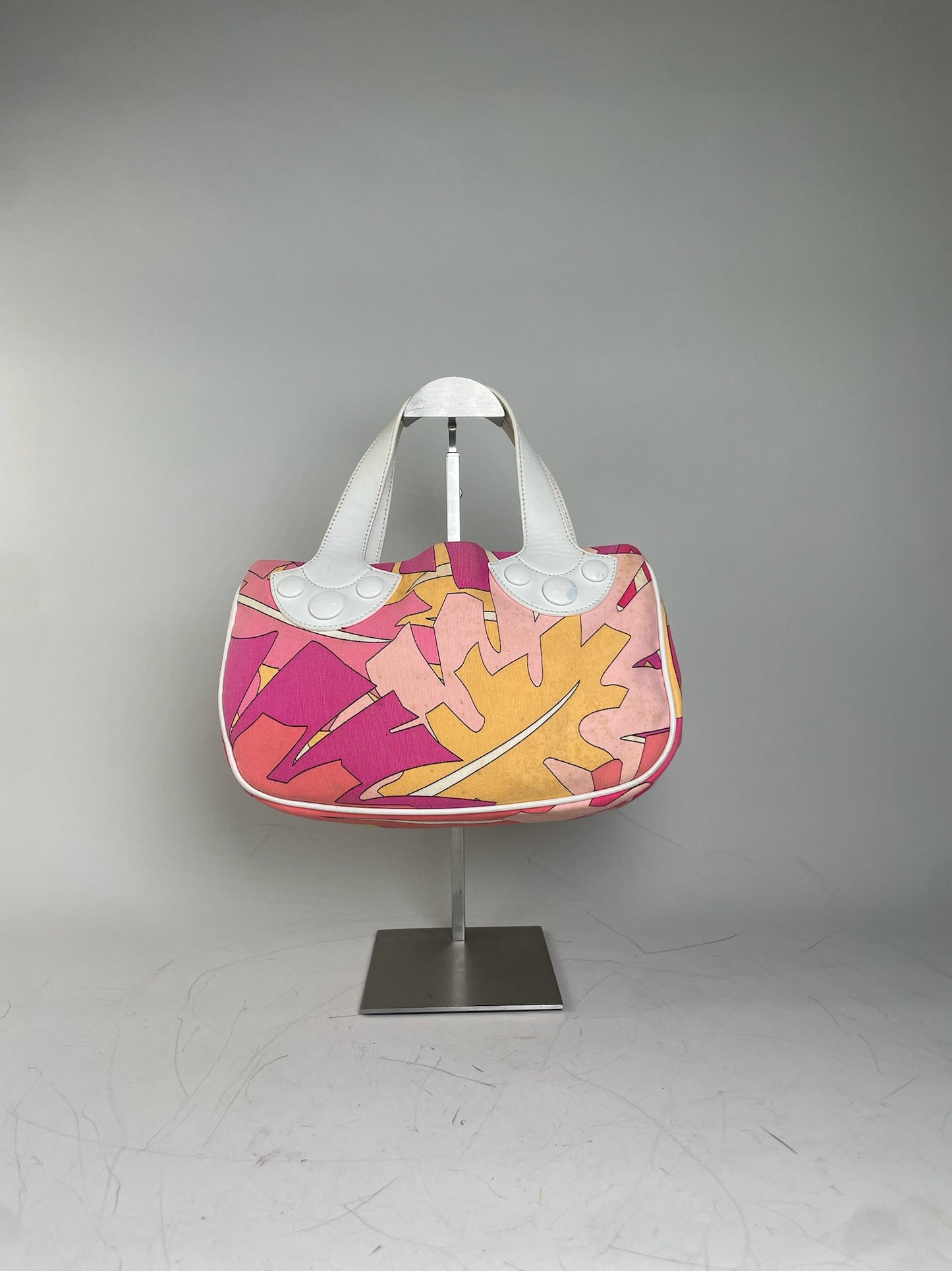 Vintage Emilio Pucci Canvas Tote Pink Orange Yellow Silver
