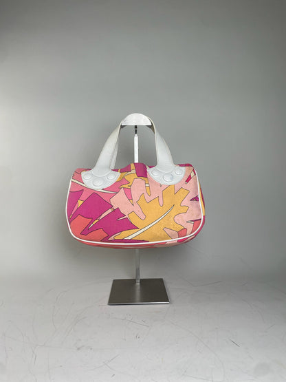 Vintage Emilio Pucci Canvas Tote Pink Orange Yellow Silver