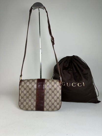 Vintage Gucci GG Supreme Shoulder Bag Beige Brown Gold