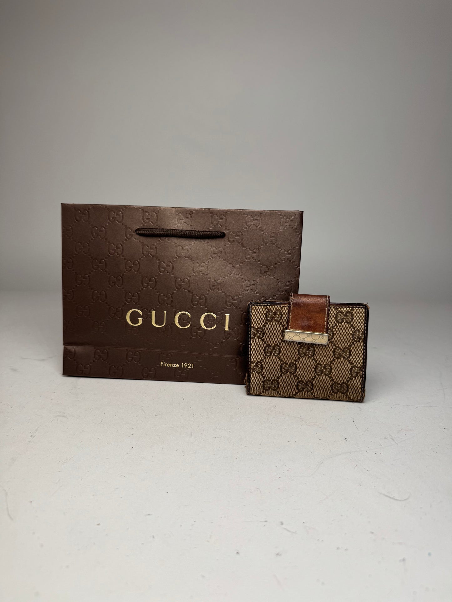 Vintage Gucci Monogram Wallet Brown Gold
