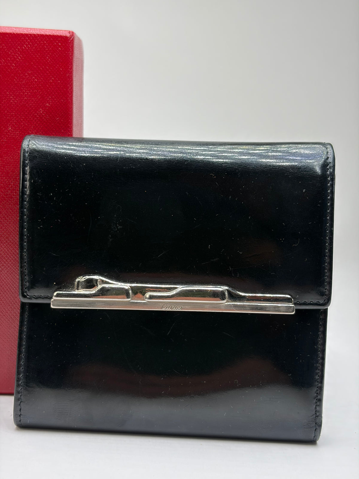 Vintage Cartier Patent Leather Bifold Wallet Late 1990s Black