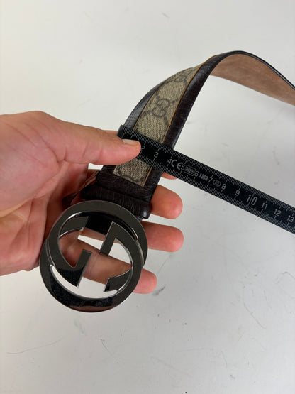 Vintage Gucci GG Supreme Canvas Belt Beige Brown Silver
