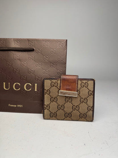 Vintage Gucci Monogram Wallet Brown Gold